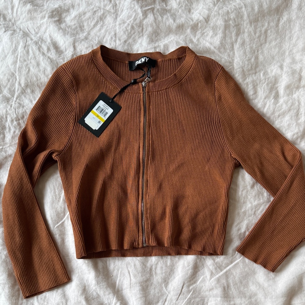 NWT DKNY Zip-Up Ribbed Sweater